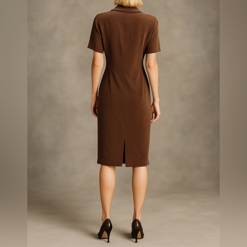 Vintage Spenser Jeremy 100% silk button down short‎ sleeves brown midi dress, 16 - Picture 2 of 16